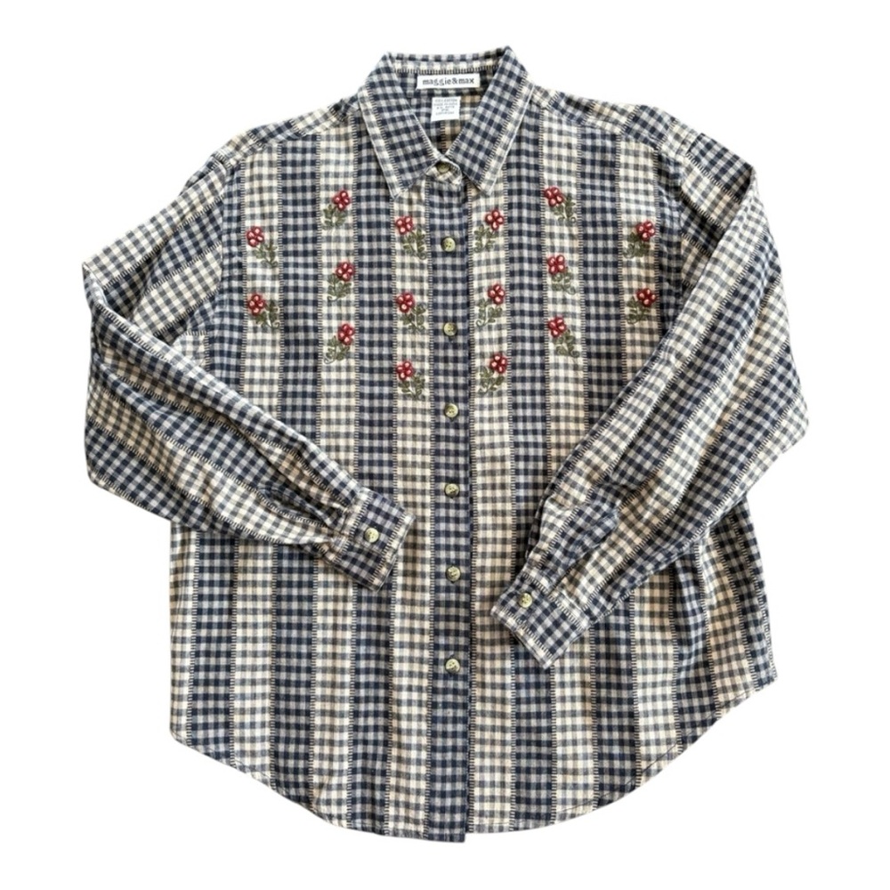 Maggie & Max Gingham Floral Button Down Shirt